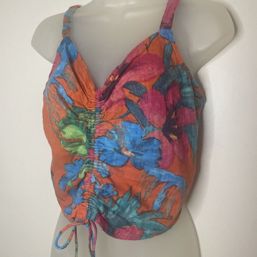 Floral Tropical Tank Women’s Orange Blue Adjustable Size S, Made In India